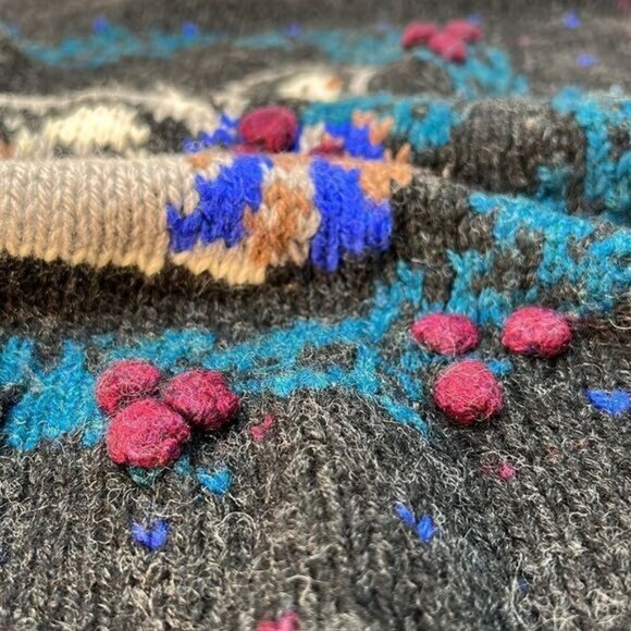 Woolrich Womens Wool Sweater L Swan Design Multicolor Dots Gray - Picture 9 of 10